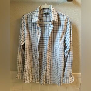 Express Men's White and Blue Plaid Shirt